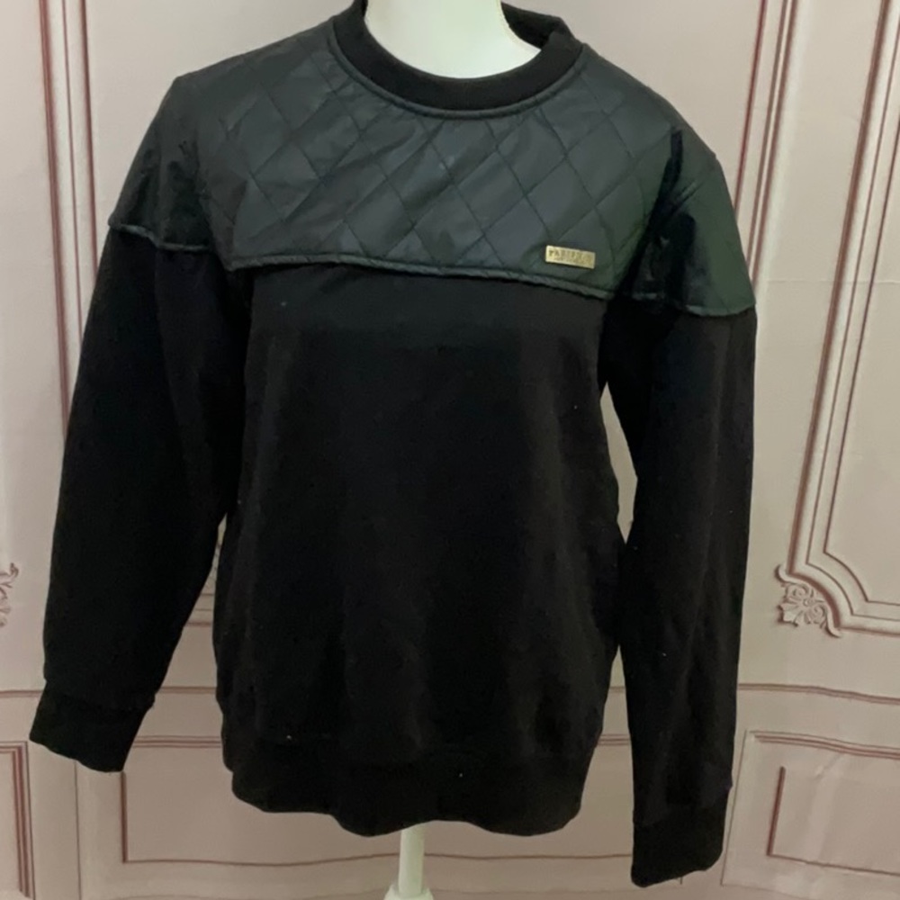 Mens Faux Leather and Knit Pullover